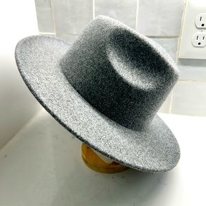 Gray Long Brim Fedora Rancher Hat